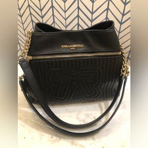 Like New Karl Lagerfeld Paris RARE Black Leather Bow Tie Shoulder Bag